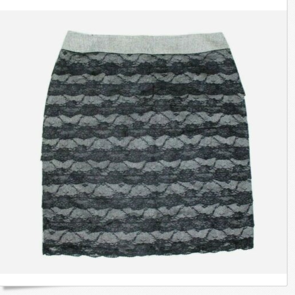 Sharagano Studio Skirt Sz 8 Black Lace Tierred